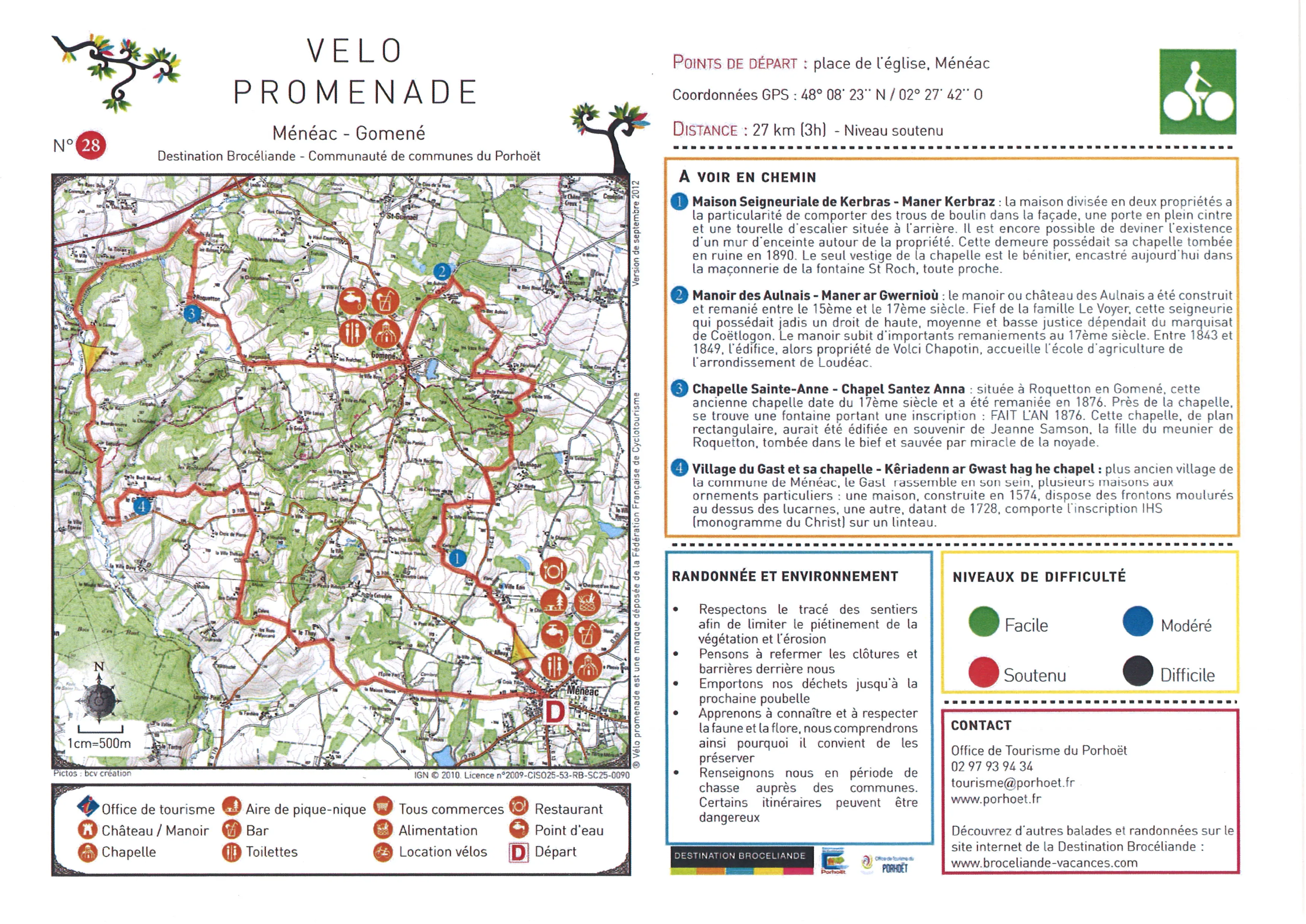 Plan du circuit Vélo Promenade N°28 Ménéac / Gomené